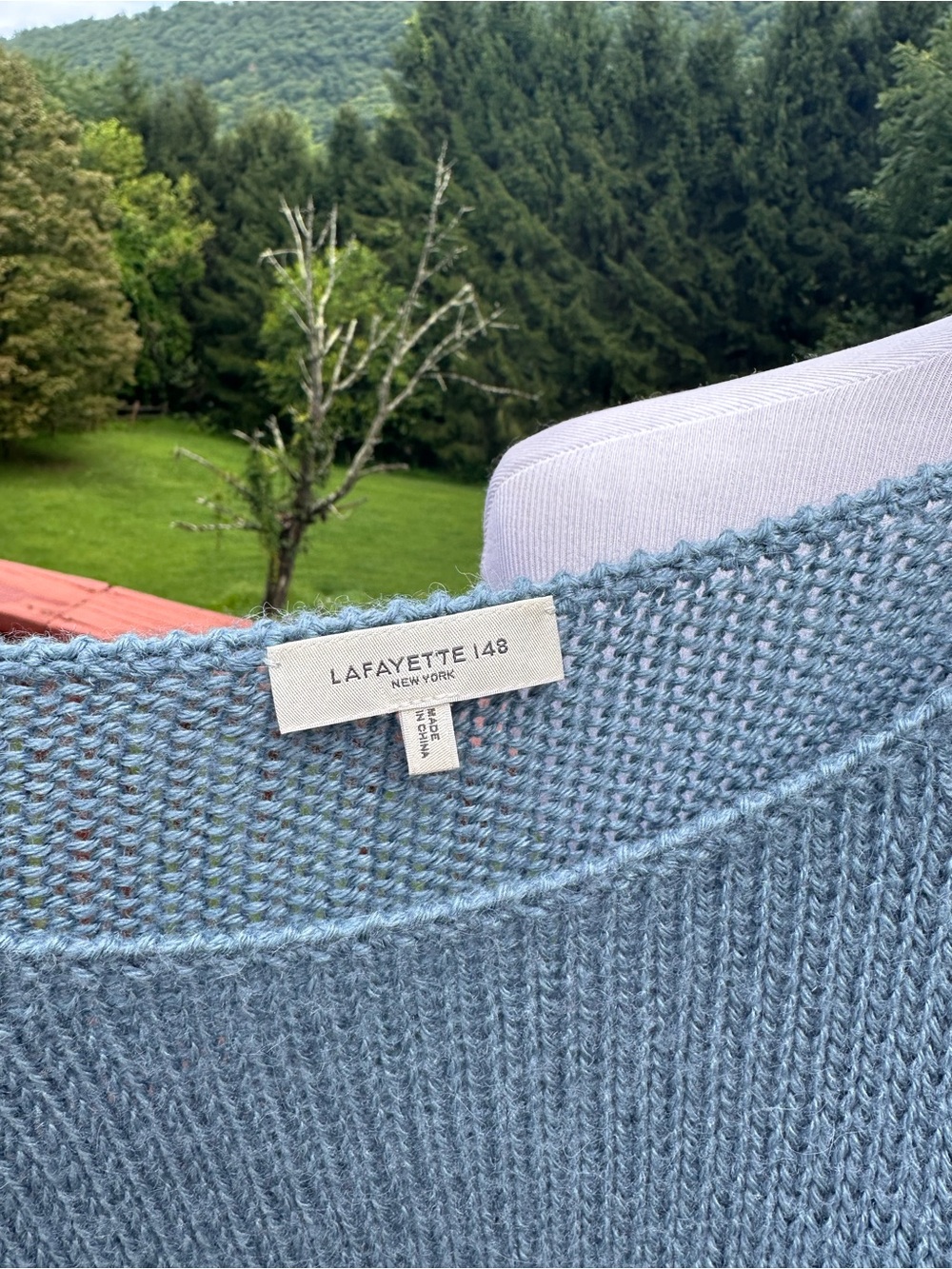 Lafayette 148 New York Alpaca & Silk Blue Boatneck Long SleeveKnit Sweater - Picture 4 of 5